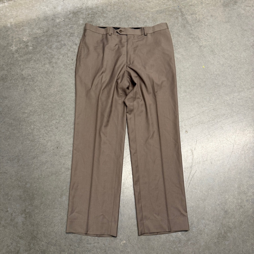 Pronto Uomo Mens Brown Flat Front Dress Pants 38x32 Straight Leg Polyester Rayon